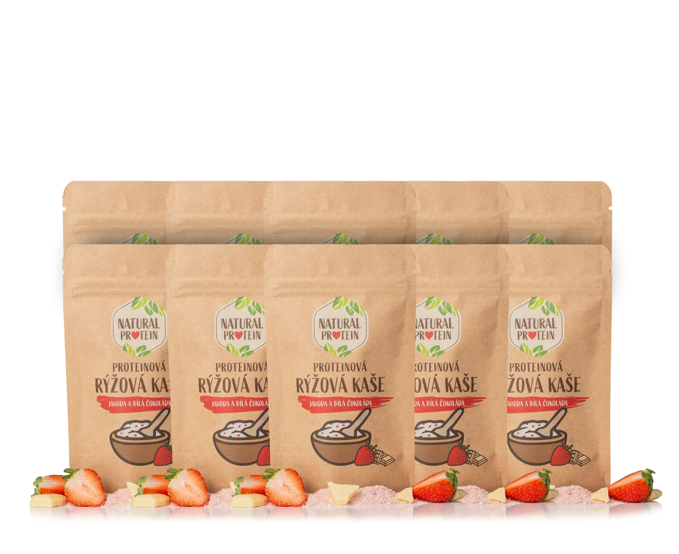 NaturalProtein Proteínová ryžová kaša - Jahoda a biela čokoláda (60 g) 10 kusov