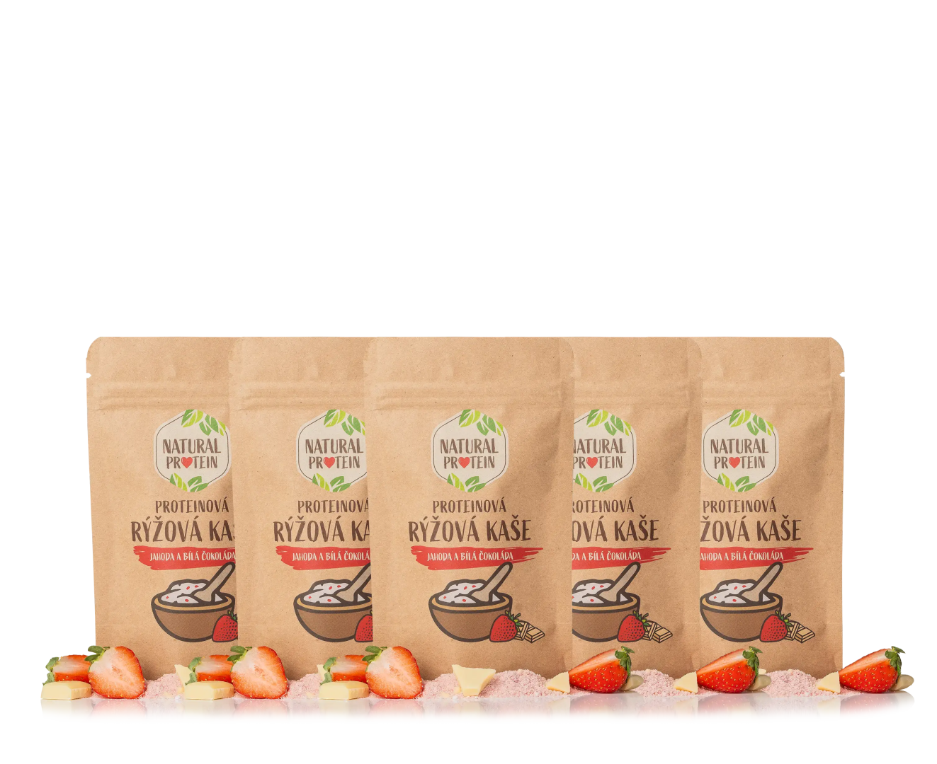 NaturalProtein Proteínová ryžová kaša - Jahoda a biela čokoláda (60 g) 5 kusov