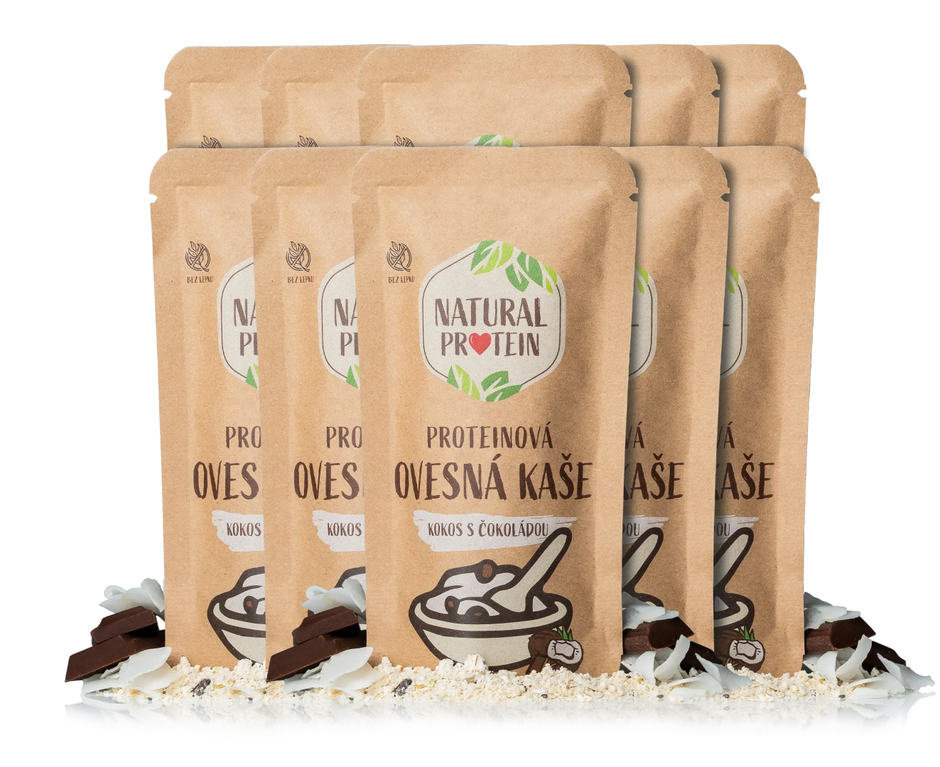 NaturalProtein Proteínová ovsená kaša Kokos s čokoládou (60 g) 10 kusov