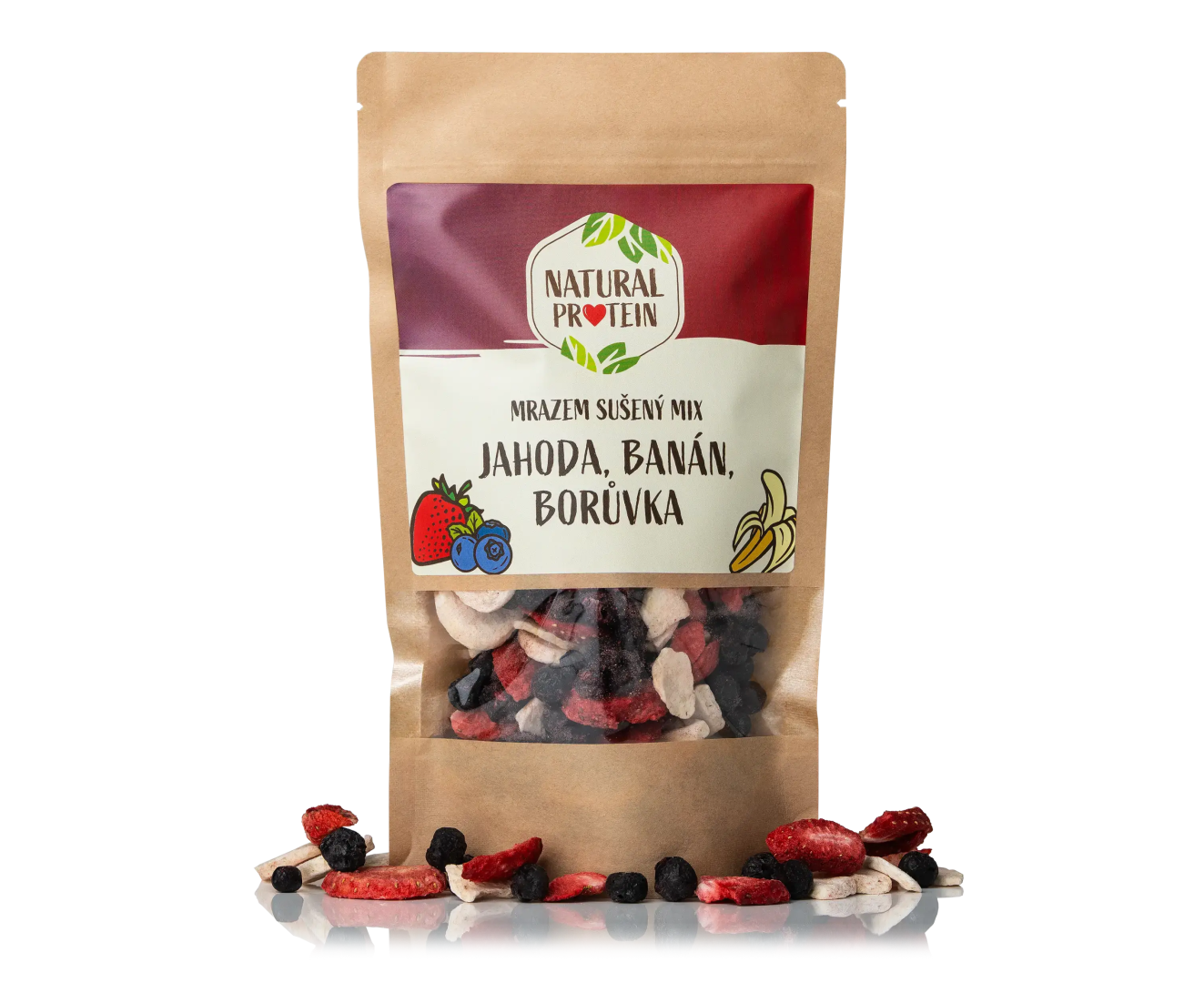 NaturalProtein Mrazem sušený mix - jahoda, banán, borůvka