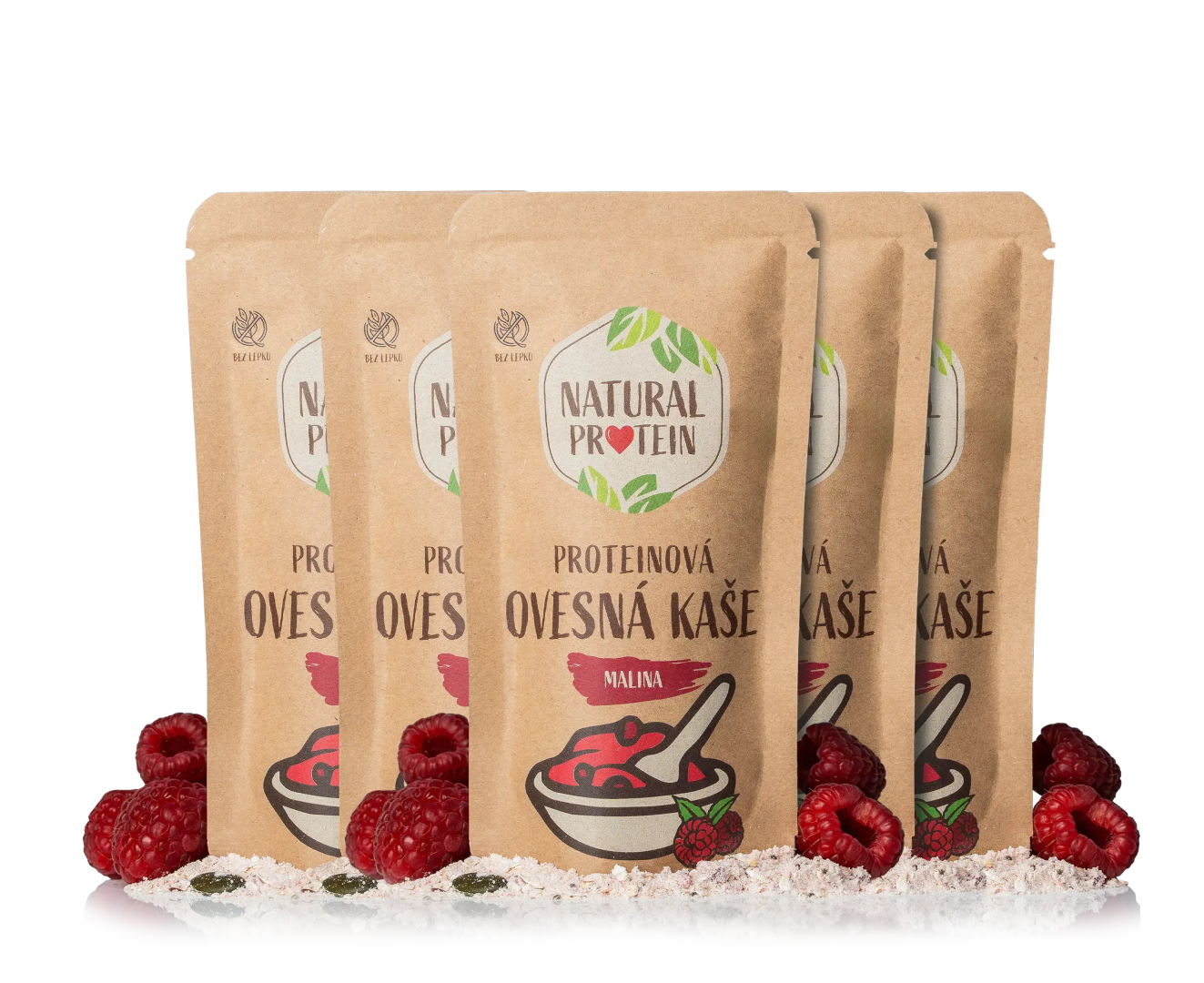 NaturalProtein Proteínová ovsená kaša Malina (60 g) 5 kusov