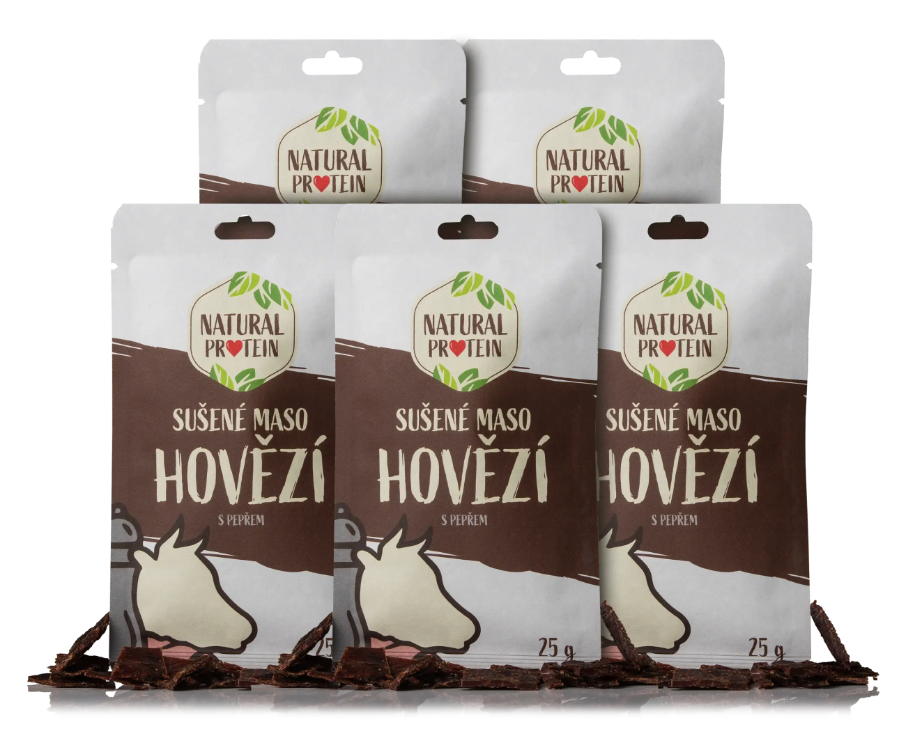 NaturalProtein Sušené mäso - hovädzie s korením 5 kusov