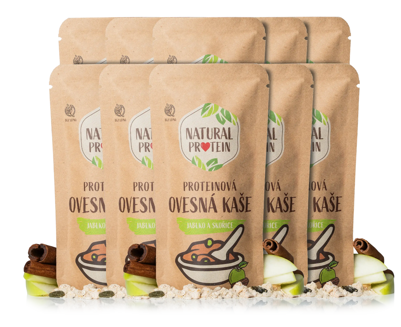 NaturalProtein Proteínová ovsená kaša Jablko a škorica (60 g) 10 kusov