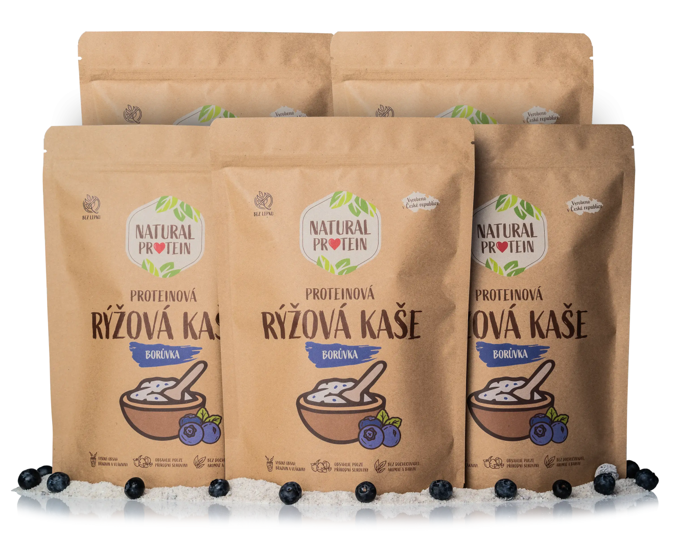 NaturalProtein Proteínová ryžová kaša - Čučoriedka 5 kusov