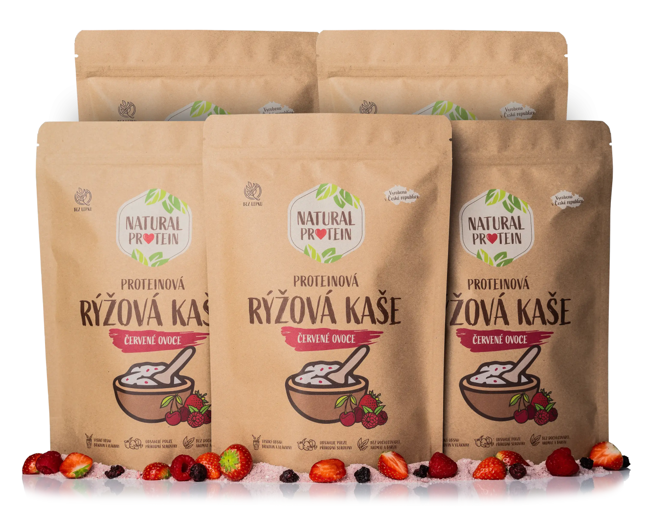 NaturalProtein Proteínová ryžová kaša - Červené ovocie 5 kusov