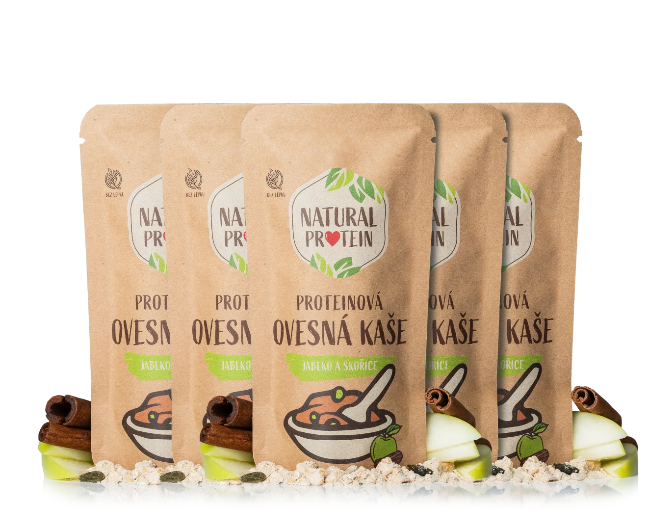 NaturalProtein Proteínová ovsená kaša Jablko a škorica (60 g) 5 kusov