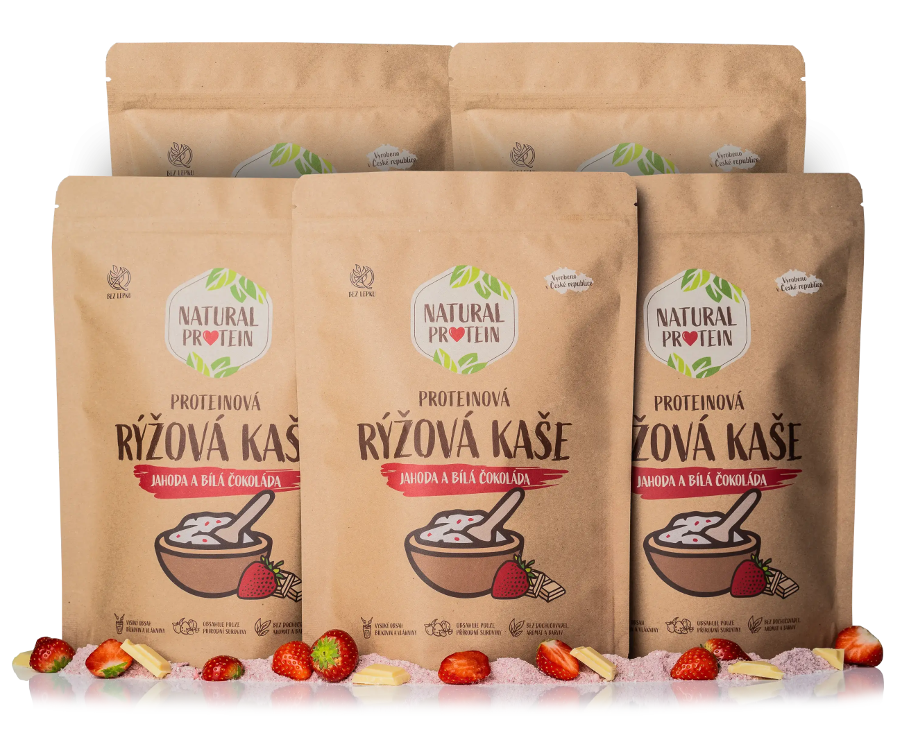 NaturalProtein Proteínová ryžová kaša - Jahoda s bielou čokoládou 5 kusov
