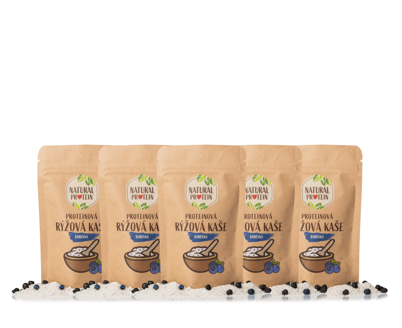 NaturalProtein Proteínová ryžová kaša - Čučoriedka (60 g) 5 kusov