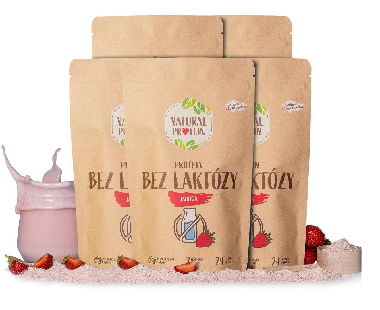 NaturalProtein Bezlaktózový proteín - Jahoda 5 kusov