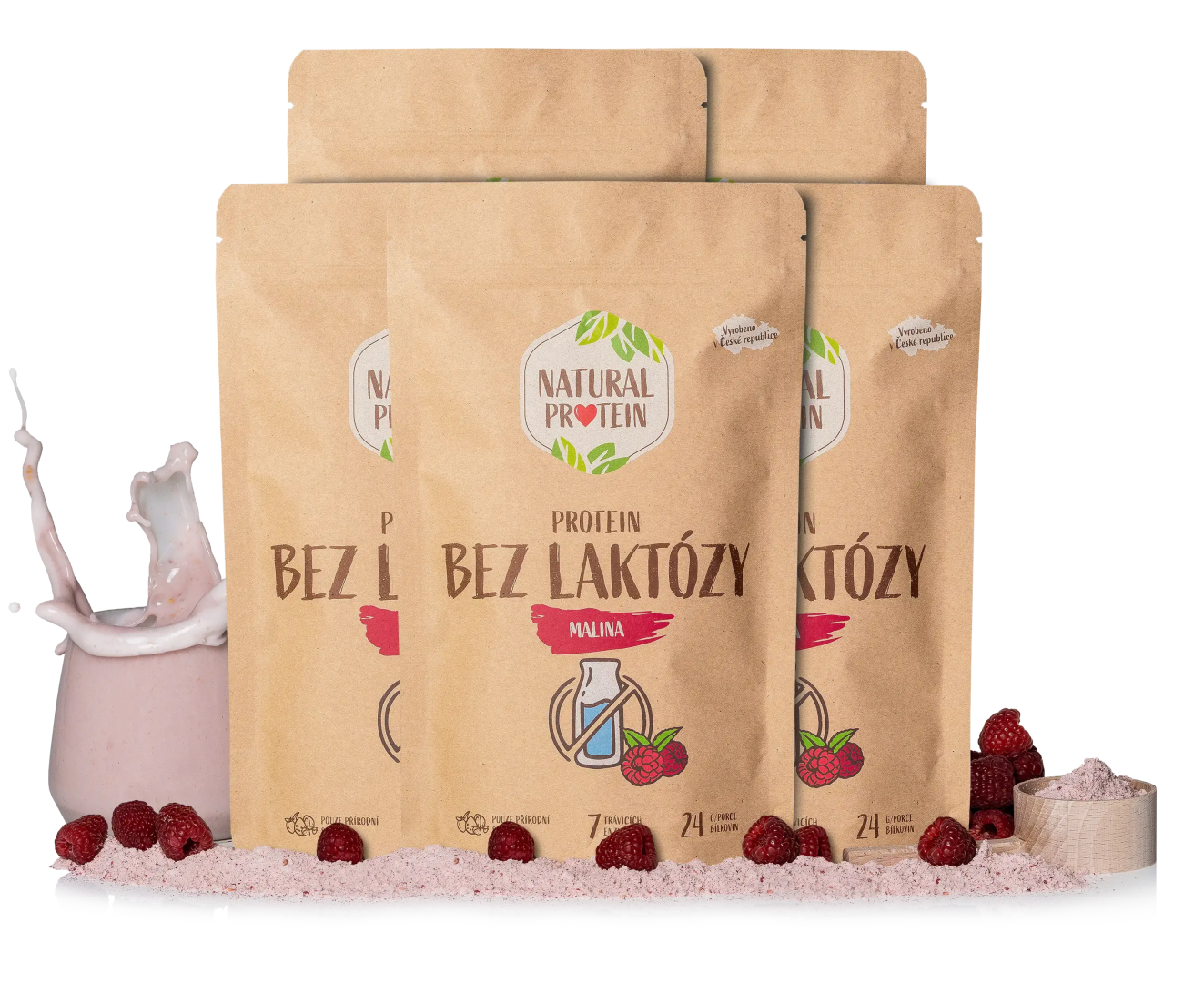 NaturalProtein Bezlaktózový proteín - Malina 5 kusov